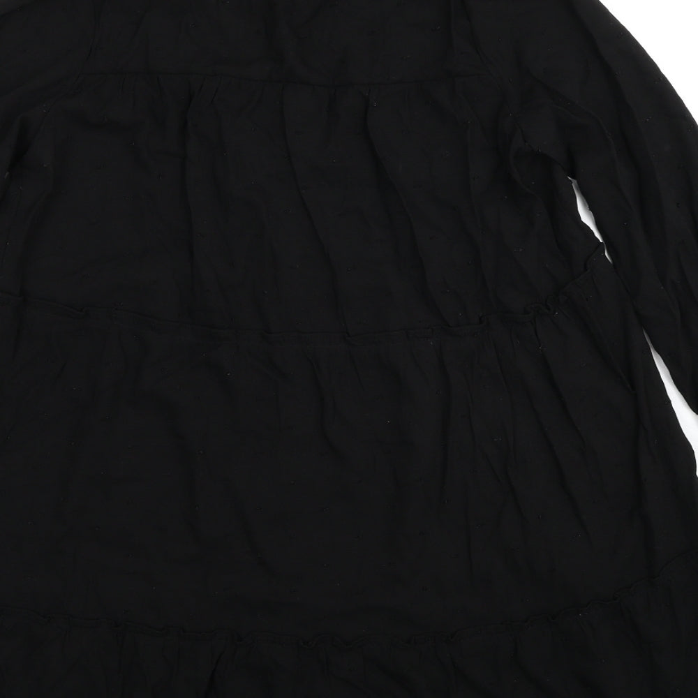 Zara Womens Black Viscose Shirt Dress Size S V-Neck Button