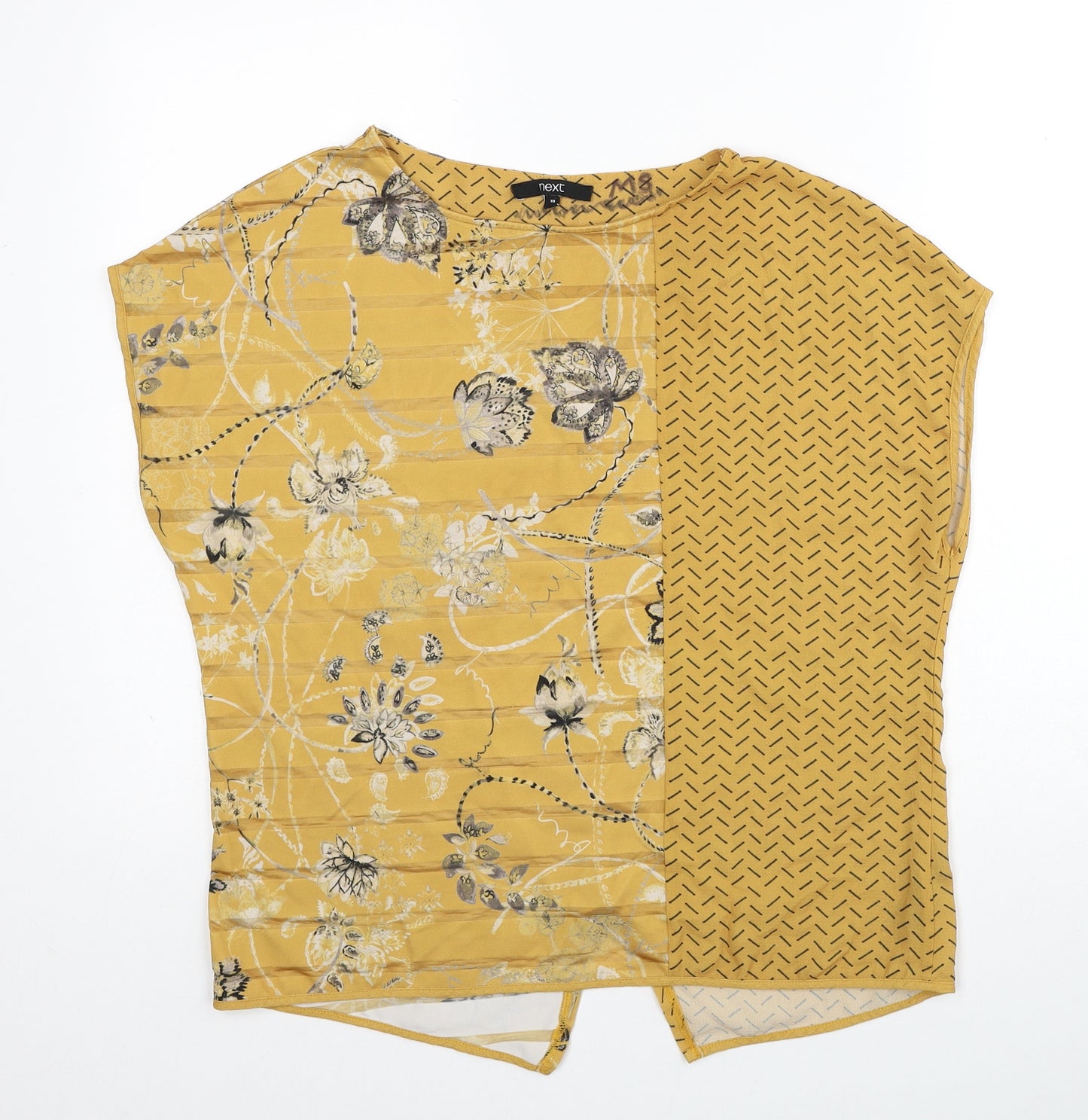 NEXT Womens Yellow Geometric Polyester Basic Blouse Size 10 Round Neck