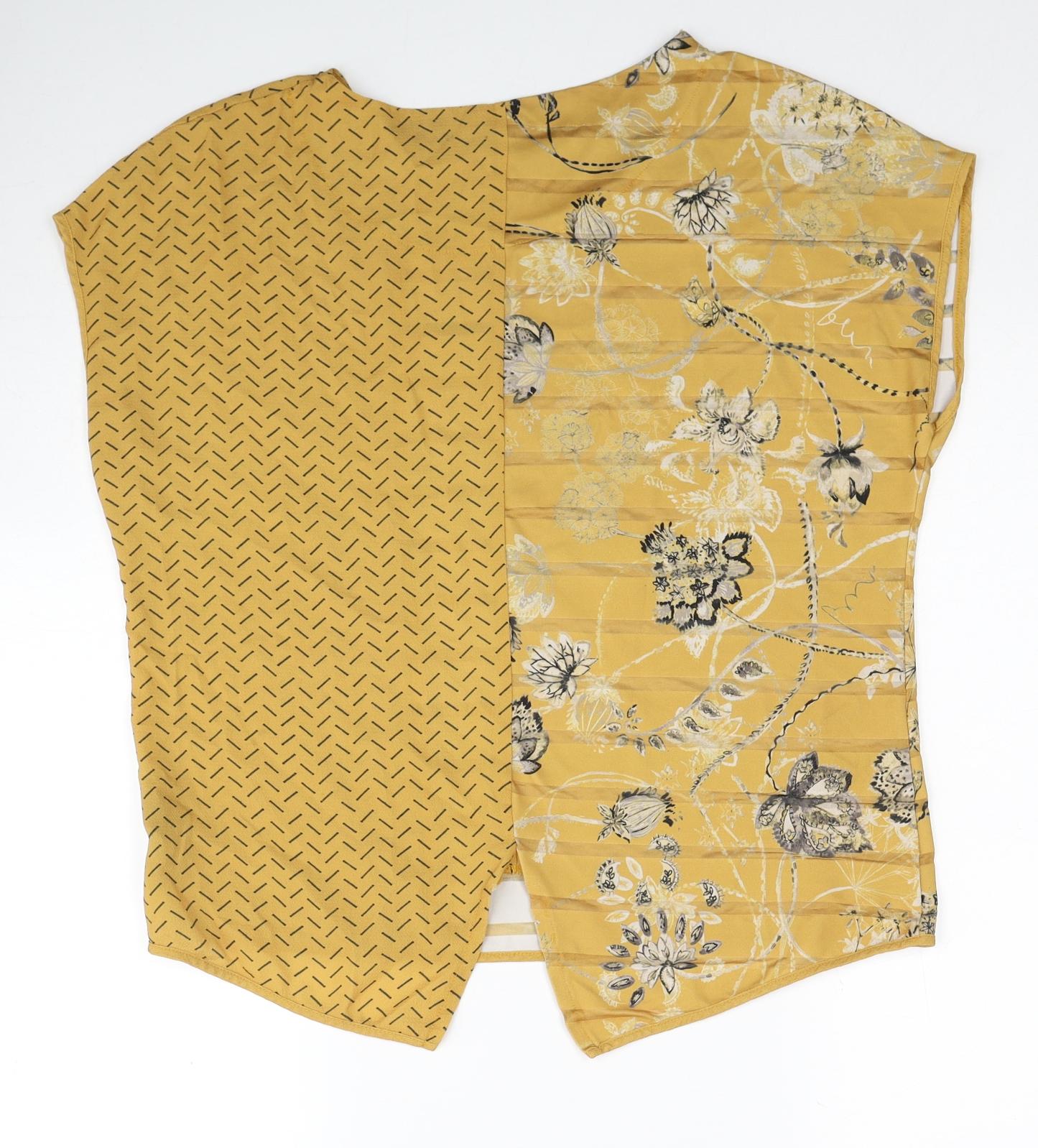 NEXT Womens Yellow Geometric Polyester Basic Blouse Size 10 Round Neck