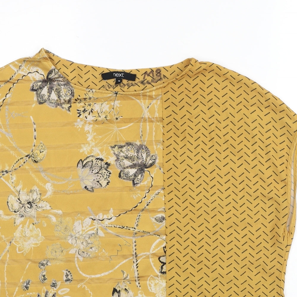 NEXT Womens Yellow Geometric Polyester Basic Blouse Size 10 Round Neck