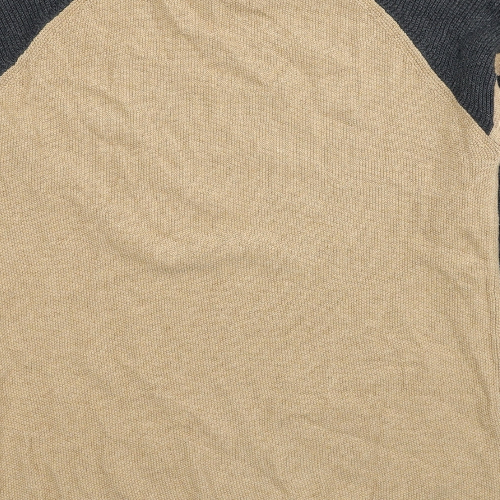 Marks and Spencer Boys Beige Round Neck Colourblock Cotton Pullover Jumper Size 15 Years Pullover