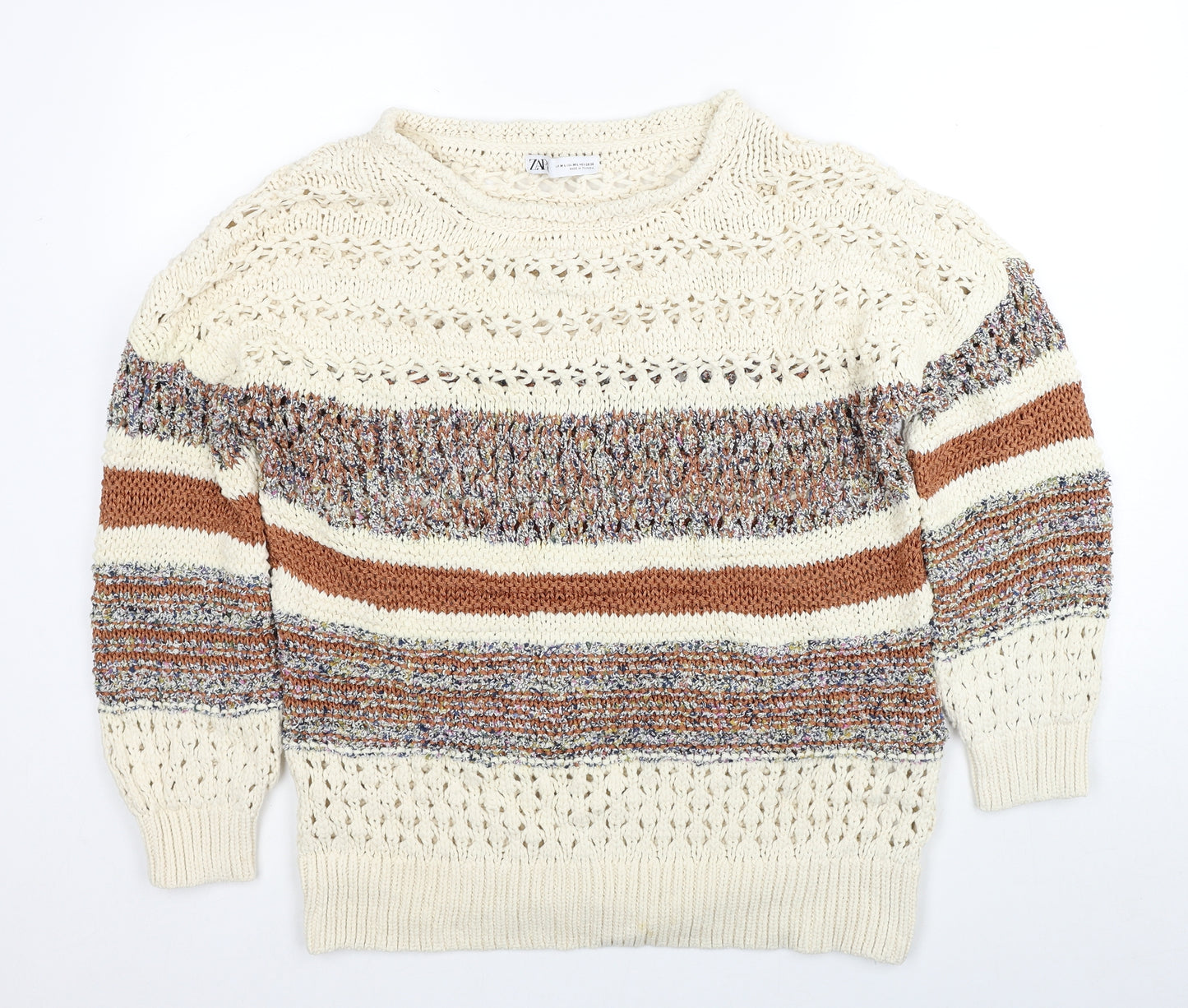 Zara Womens Multicoloured Round Neck Cotton Pullover Jumper Size M - Size M-L