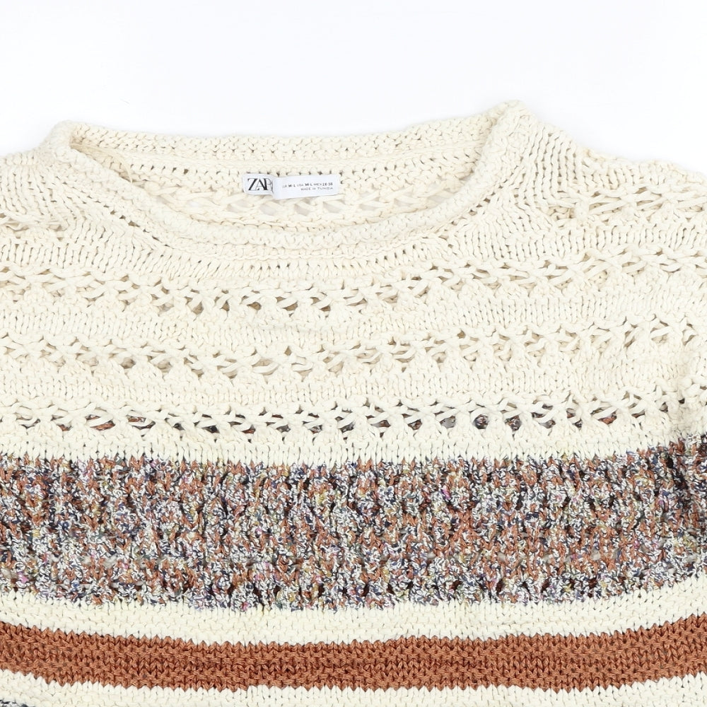 Zara Womens Multicoloured Round Neck Cotton Pullover Jumper Size M - Size M-L