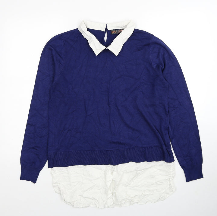 QED London Womens Blue Collared Viscose Pullover Jumper Size L - 2 Piece