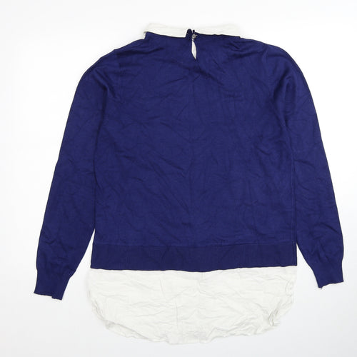 QED London Womens Blue Collared Viscose Pullover Jumper Size L - 2 Piece