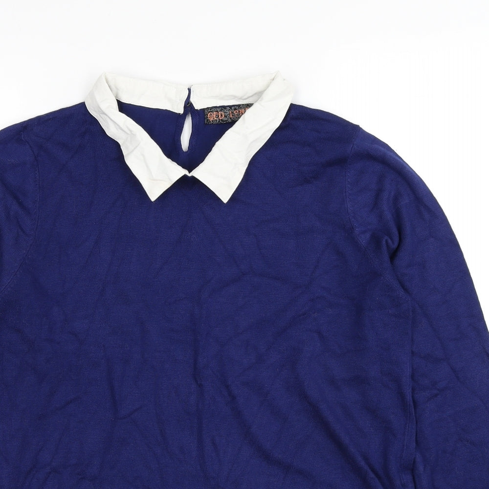 QED London Womens Blue Collared Viscose Pullover Jumper Size L - 2 Piece