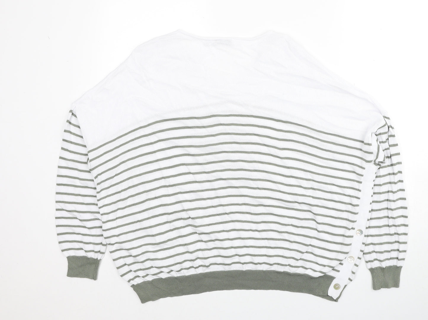 Alice Collins Womens White V-Neck Striped Viscose Pullover Jumper Size 18