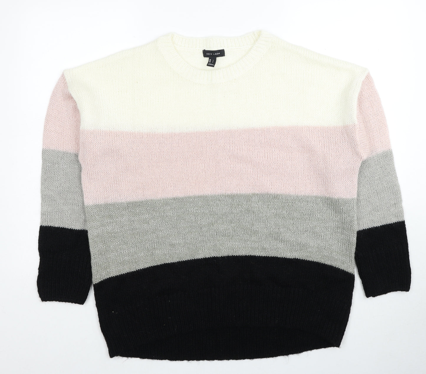 New Look Womens Multicoloured Round Neck Striped Acrylic Pullover Jumper Size L