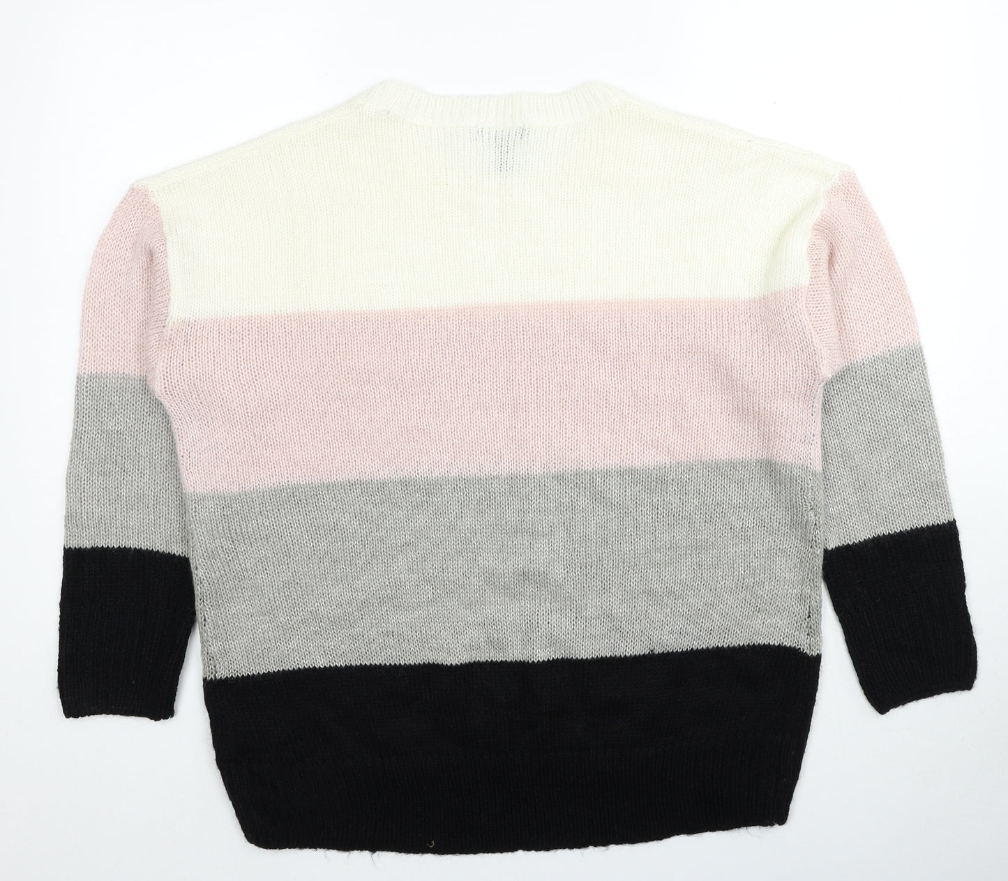 New Look Womens Multicoloured Round Neck Striped Acrylic Pullover Jumper Size L