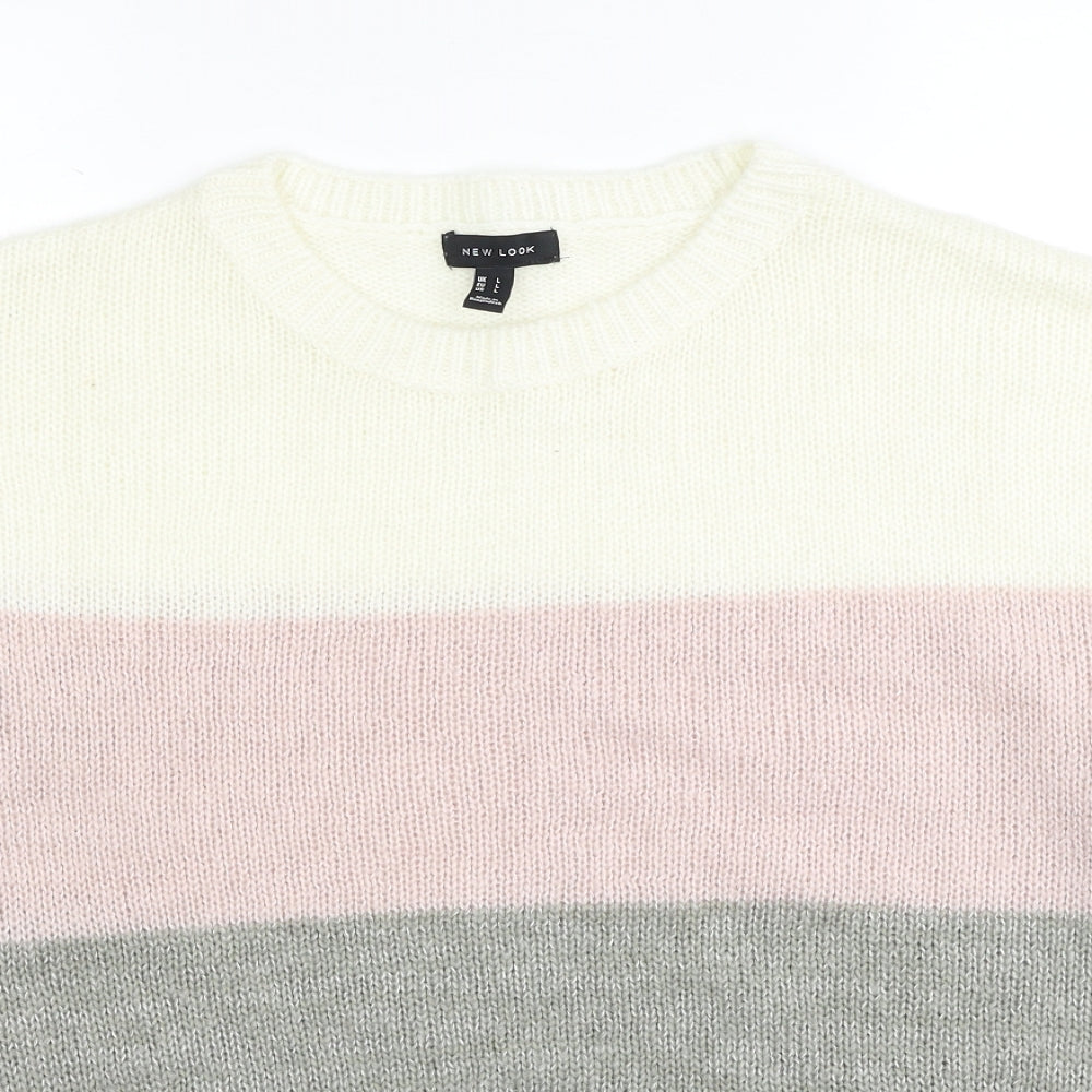 New Look Womens Multicoloured Round Neck Striped Acrylic Pullover Jumper Size L