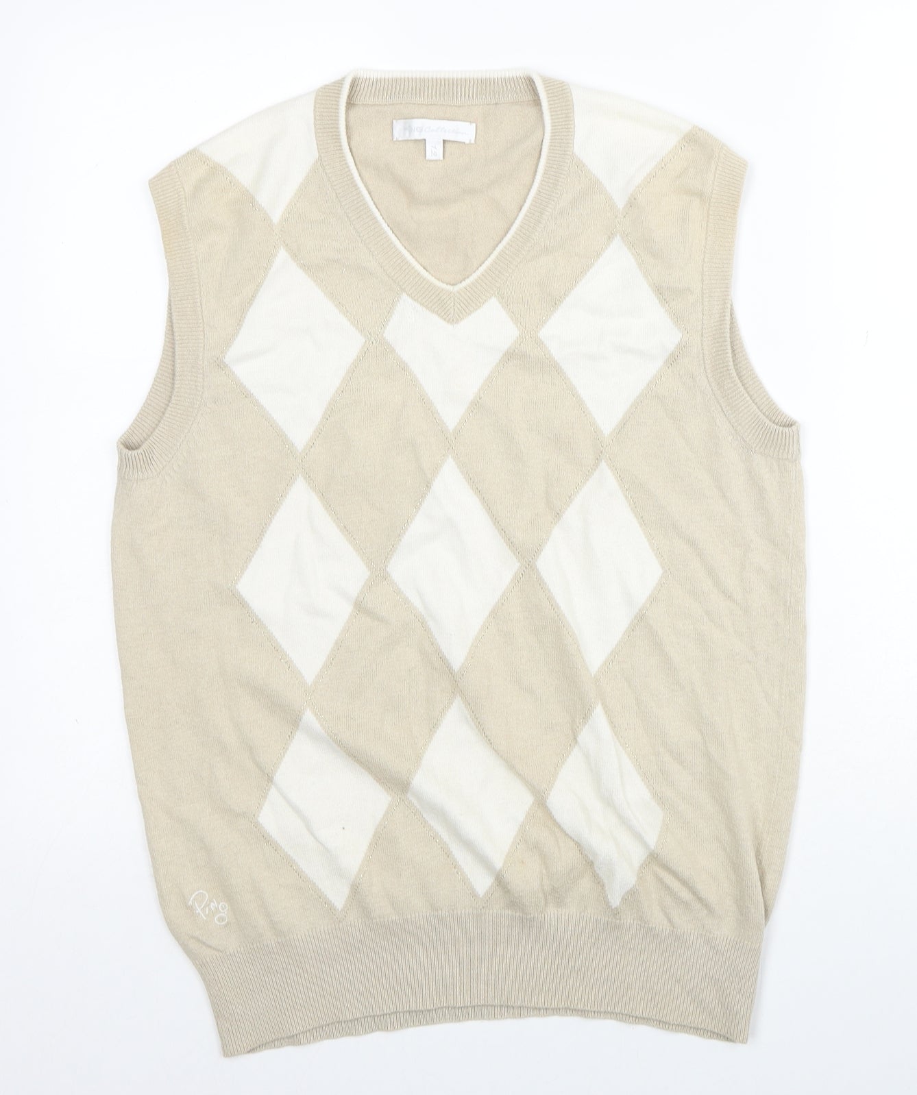 Ping Womens Beige V-Neck Argyle/Diamond Polyester Vest Jumper Size 12