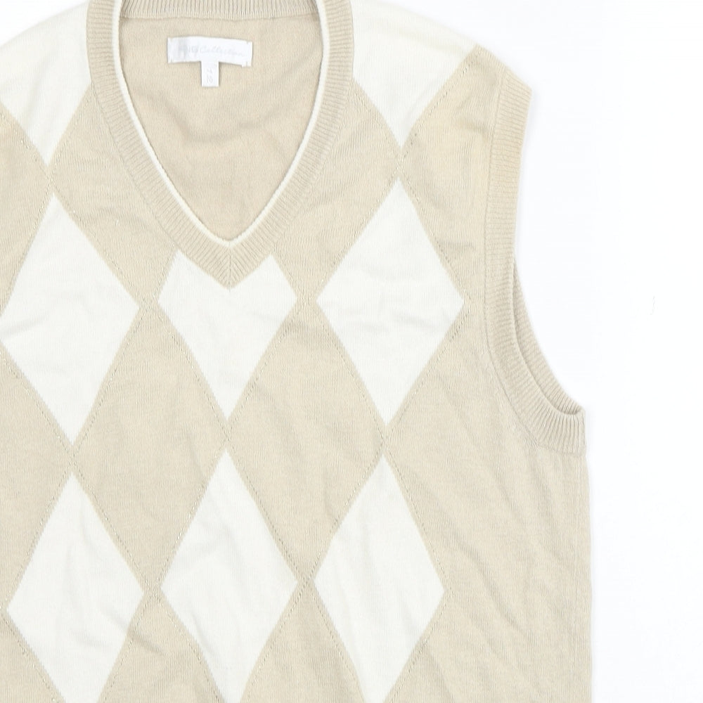 Ping Womens Beige V-Neck Argyle/Diamond Polyester Vest Jumper Size 12