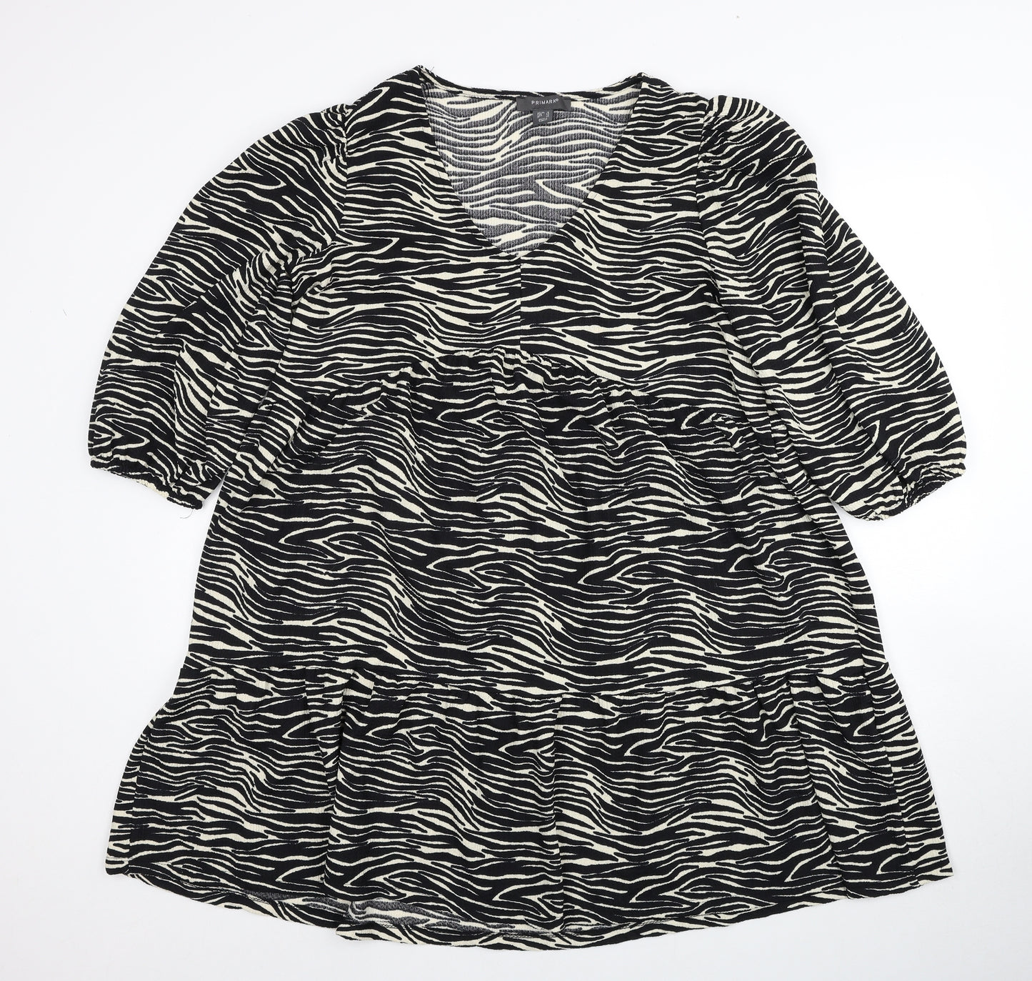 Primark Womens Black Animal Print Polyester Trapeze & Swing Size 16 V-Neck Pullover - Zebra Pattern