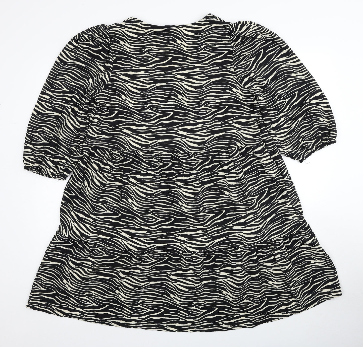 Primark Womens Black Animal Print Polyester Trapeze & Swing Size 16 V-Neck Pullover - Zebra Pattern