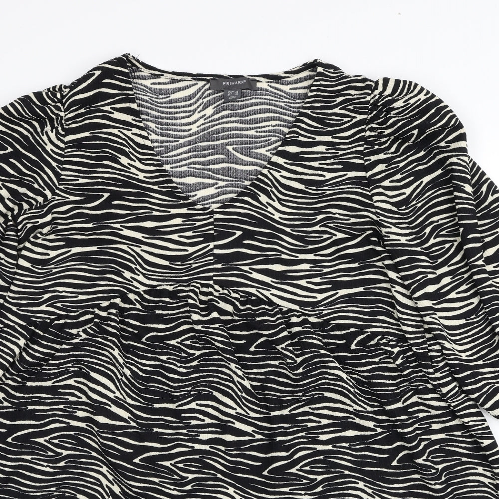 Primark Womens Black Animal Print Polyester Trapeze & Swing Size 16 V-Neck Pullover - Zebra Pattern