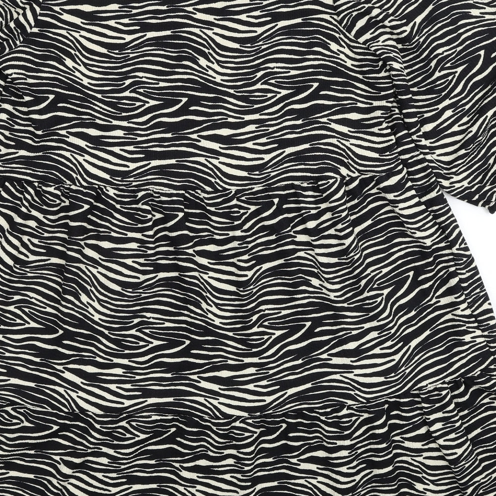Primark Womens Black Animal Print Polyester Trapeze & Swing Size 16 V-Neck Pullover - Zebra Pattern