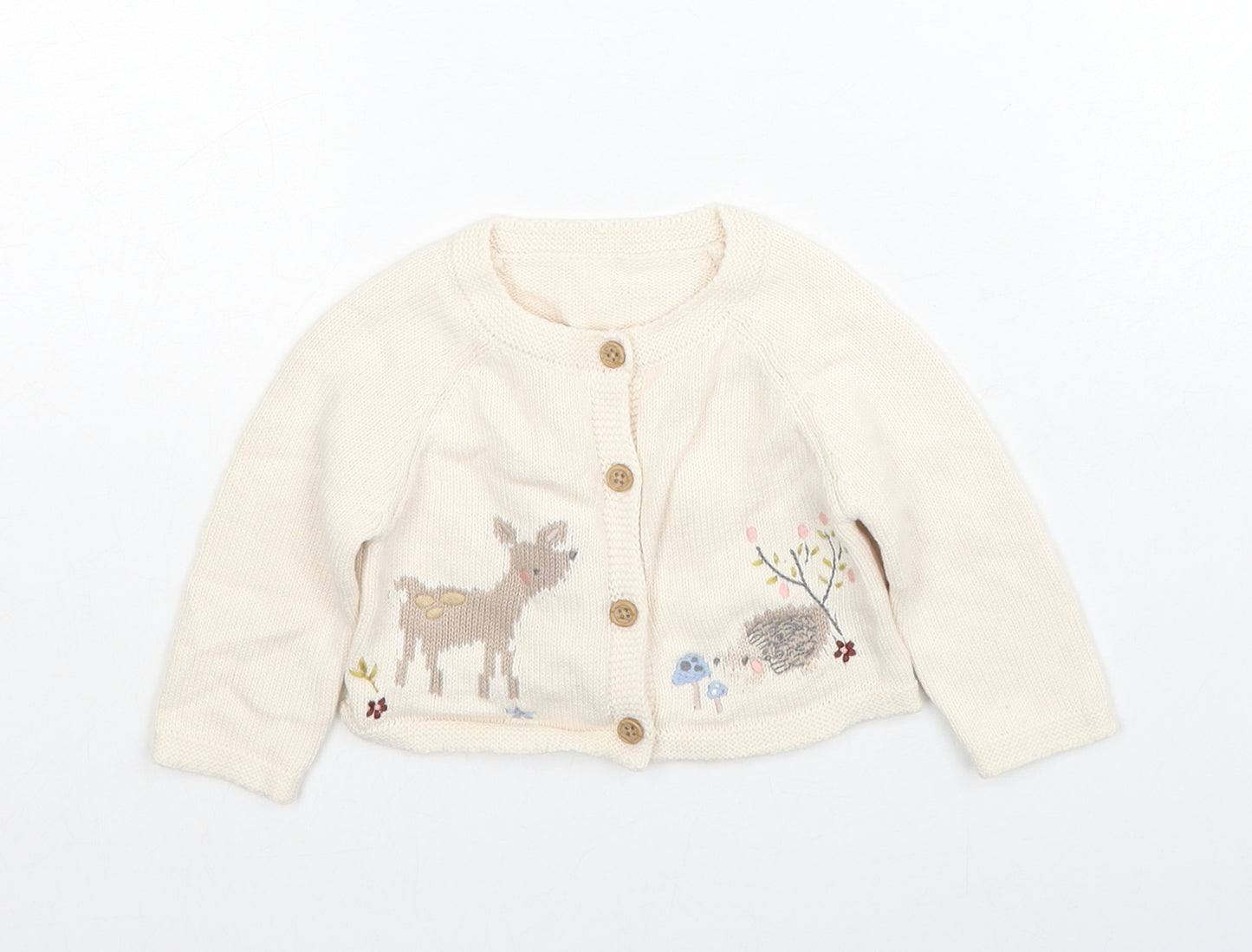 George Girls Beige Cotton Cardigan Jumper Size 3-6 Months Button - Cute Animals