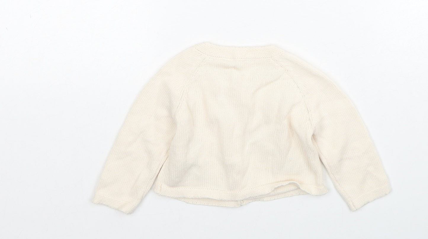 George Girls Beige Cotton Cardigan Jumper Size 3-6 Months Button - Cute Animals