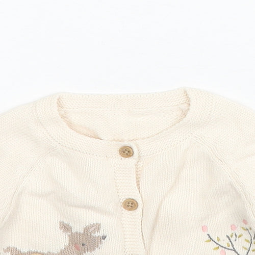 George Girls Beige Cotton Cardigan Jumper Size 3-6 Months Button - Cute Animals