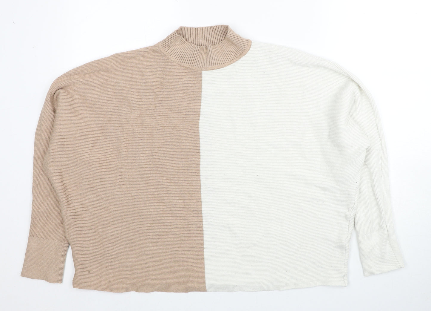 Primark Womens Beige High Neck Viscose Pullover Jumper Size 22 - Size 22-24, Colourblock