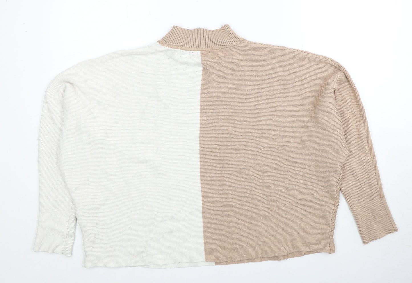 Primark Womens Beige High Neck Viscose Pullover Jumper Size 22 - Size 22-24, Colourblock