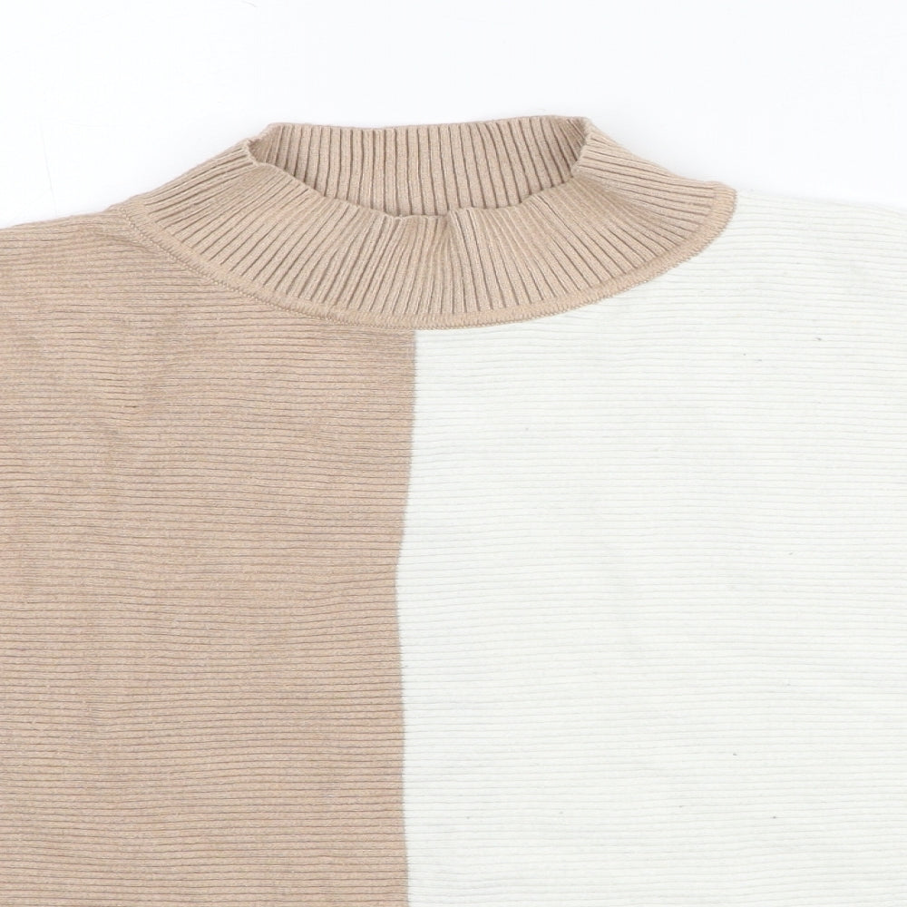 Primark Womens Beige High Neck Viscose Pullover Jumper Size 22 - Size 22-24, Colourblock