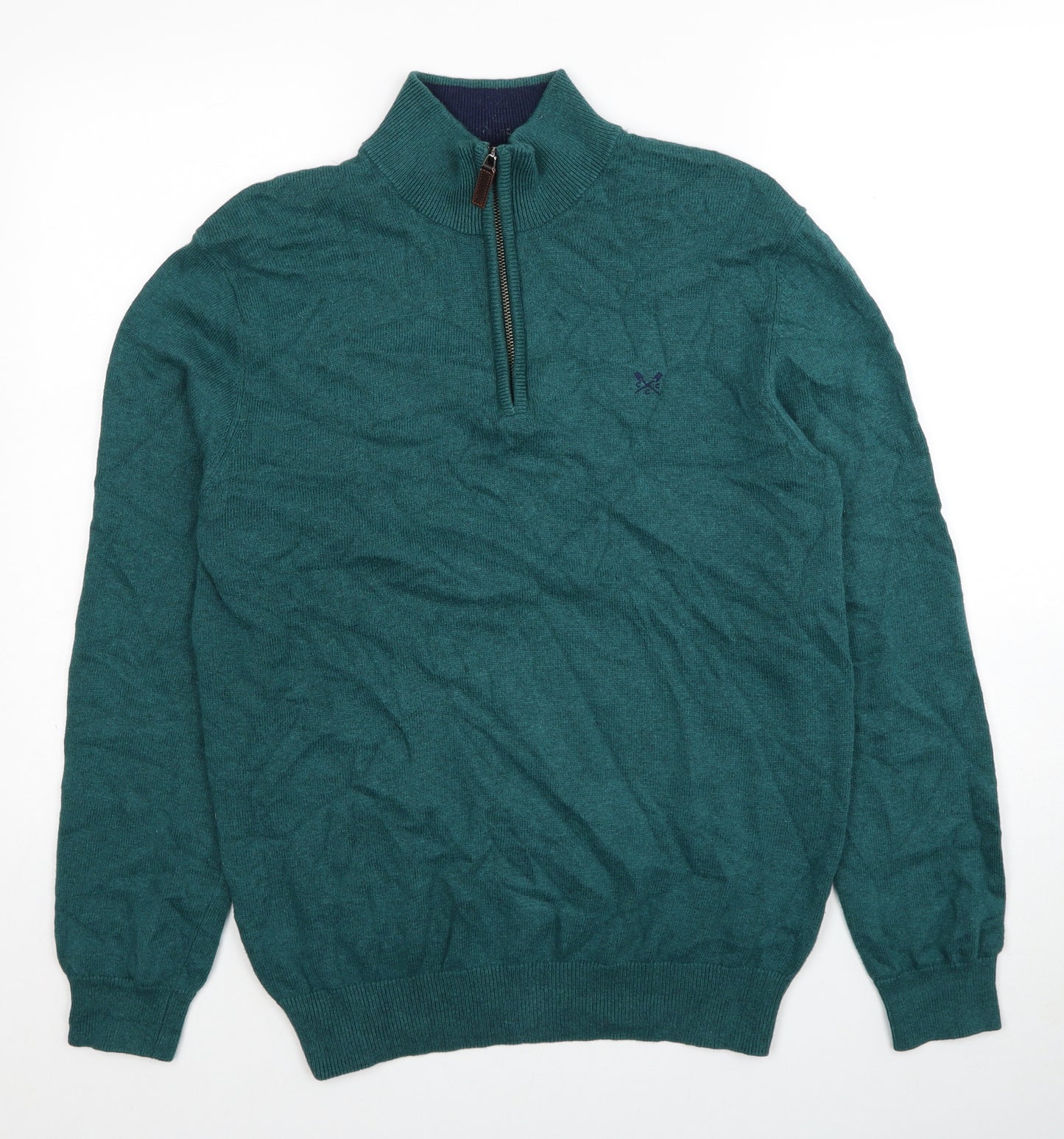 Crew Clothing Mens Blue High Neck Cotton Pullover Jumper Size M Long Sleeve