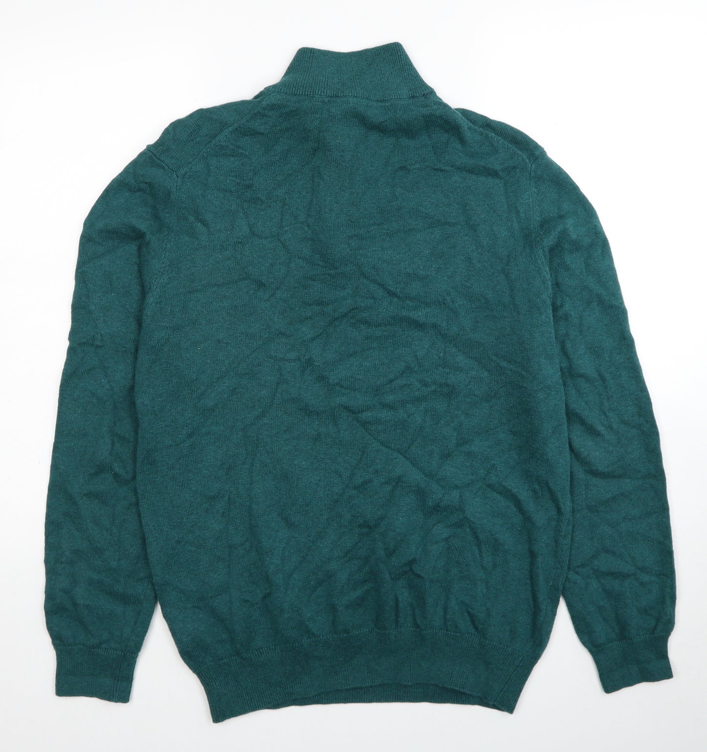 Crew Clothing Mens Blue High Neck Cotton Pullover Jumper Size M Long Sleeve