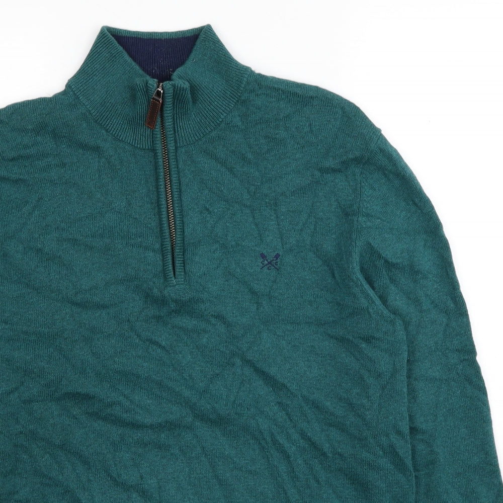 Crew Clothing Mens Blue High Neck Cotton Pullover Jumper Size M Long Sleeve
