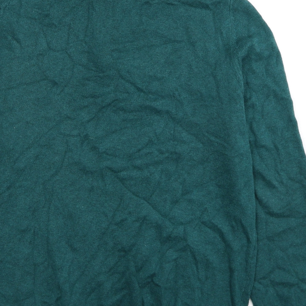 Crew Clothing Mens Blue High Neck Cotton Pullover Jumper Size M Long Sleeve