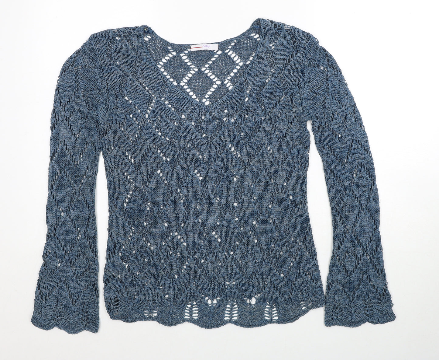 Papaya Womens Blue V-Neck Acrylic Pullover Jumper Size 12