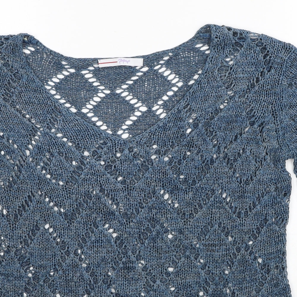 Papaya Womens Blue V-Neck Acrylic Pullover Jumper Size 12