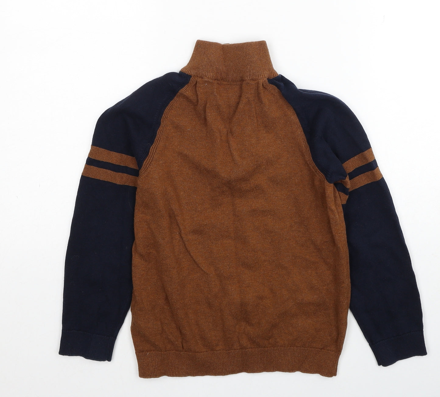 NEXT Boys Brown High Neck Colourblock Cotton Pullover Jumper Size 9 Years Pullover