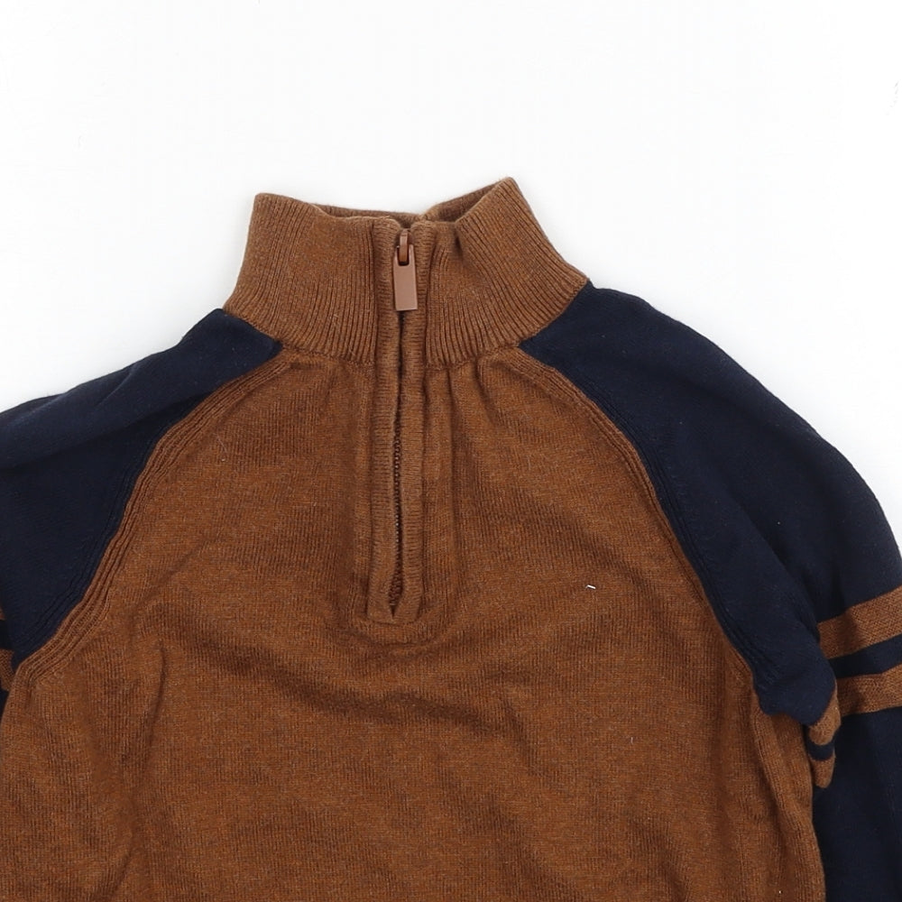 NEXT Boys Brown High Neck Colourblock Cotton Pullover Jumper Size 9 Years Pullover