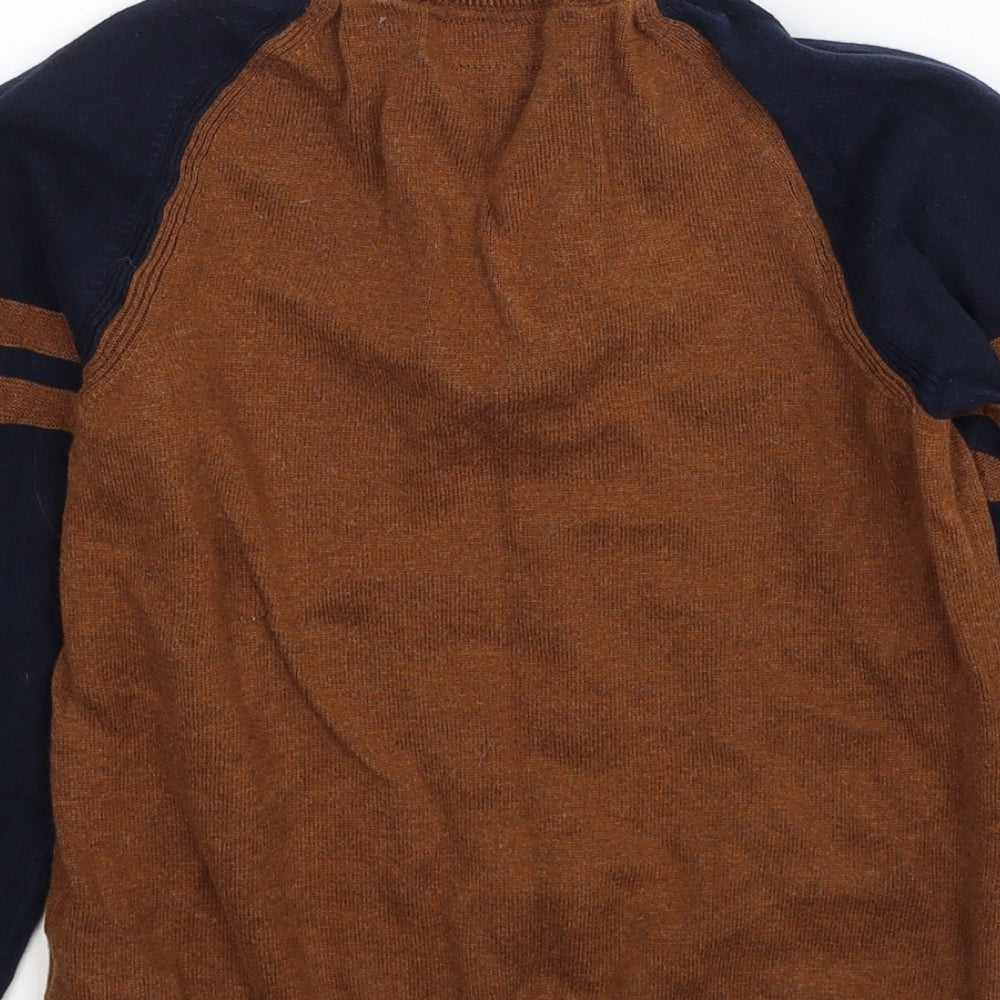NEXT Boys Brown High Neck Colourblock Cotton Pullover Jumper Size 9 Years Pullover