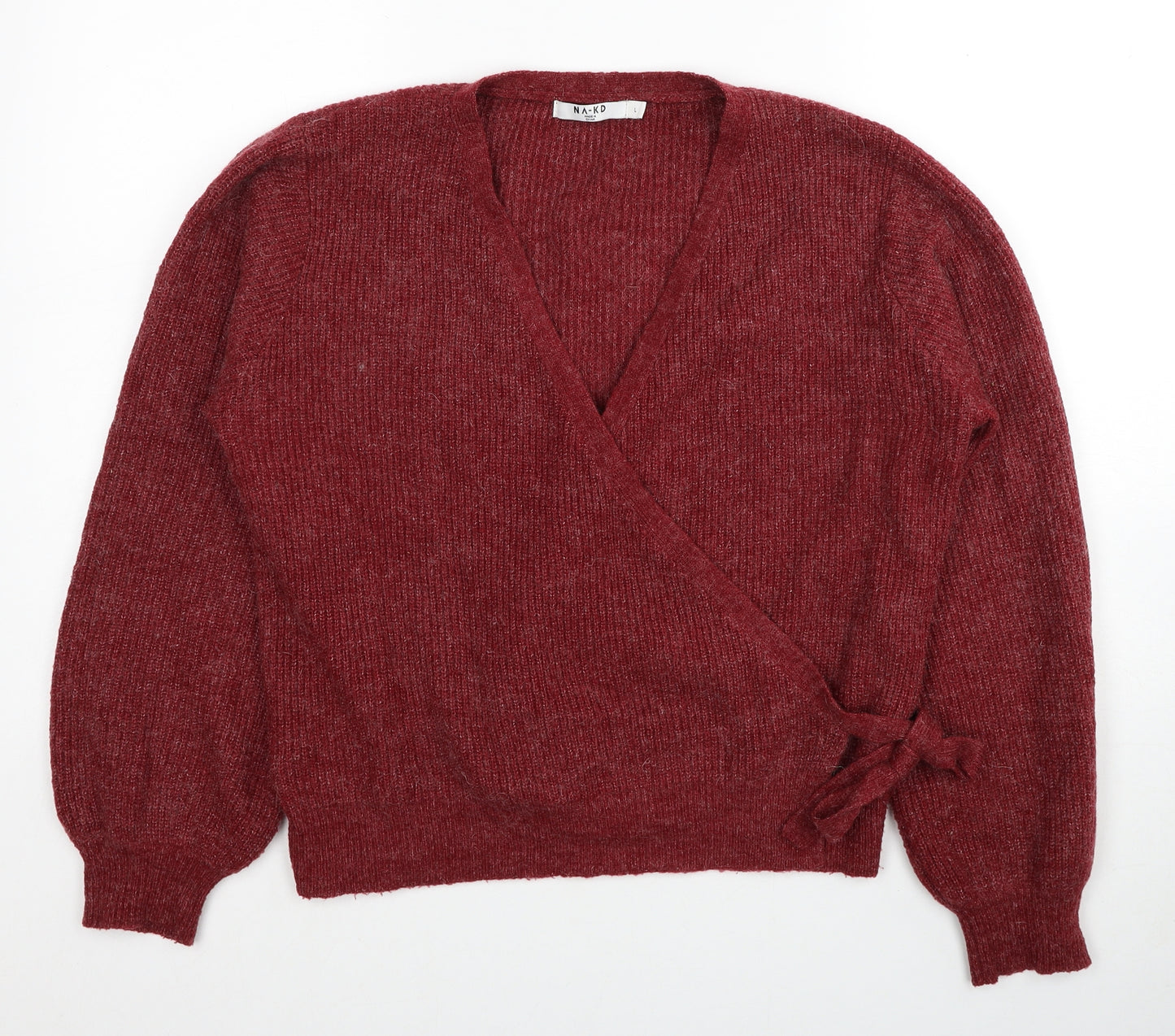 Nakd Womens Red V-Neck Acrylic Wrap Jumper Size L