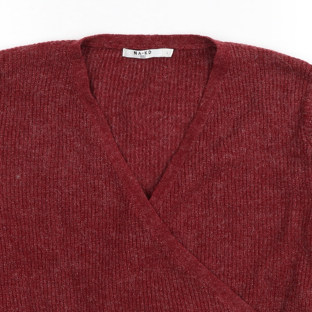 Nakd Womens Red V-Neck Acrylic Wrap Jumper Size L
