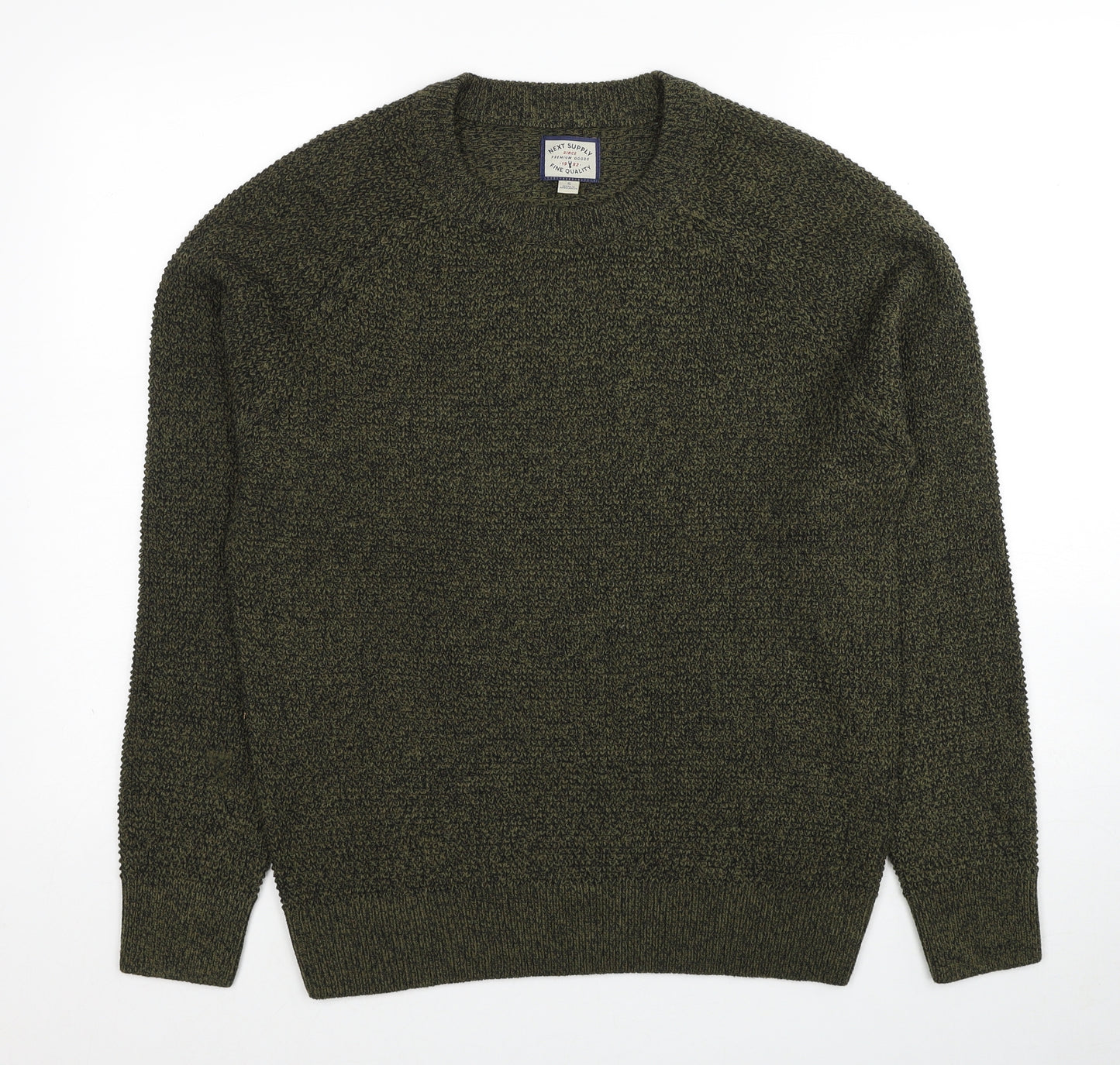 NEXT Mens Green Round Neck Acrylic Pullover Jumper Size S Long Sleeve