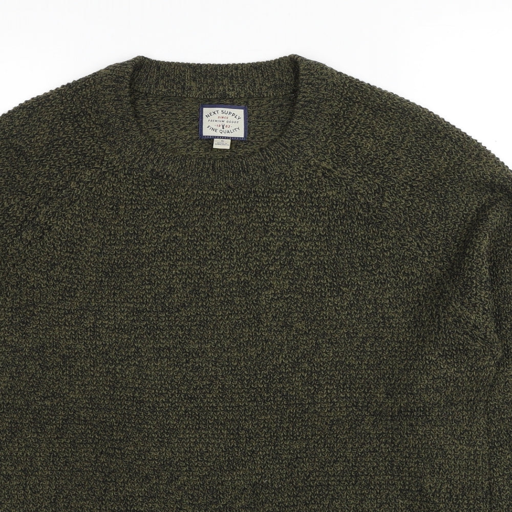 NEXT Mens Green Round Neck Acrylic Pullover Jumper Size S Long Sleeve