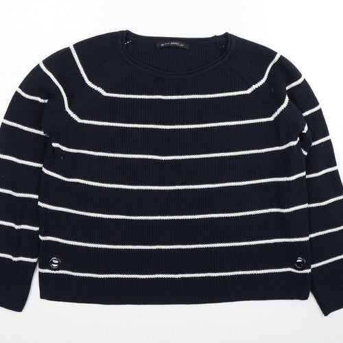 Betty Barclay Womens Blue Round Neck Striped Acrylic Pullover Jumper Size 10