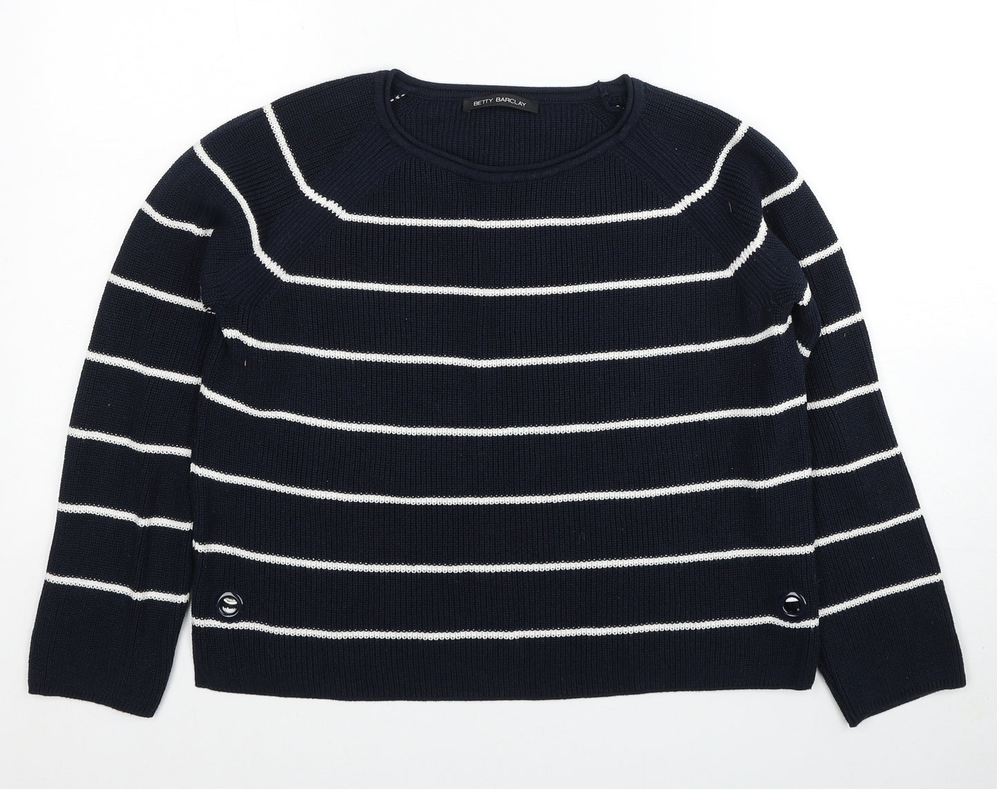 Betty Barclay Womens Blue Round Neck Striped Acrylic Pullover Jumper Size 10