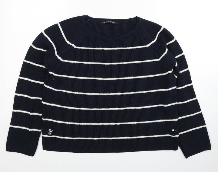 Betty Barclay Womens Blue Round Neck Striped Acrylic Pullover Jumper Size 10