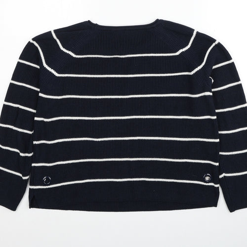 Betty Barclay Womens Blue Round Neck Striped Acrylic Pullover Jumper Size 10