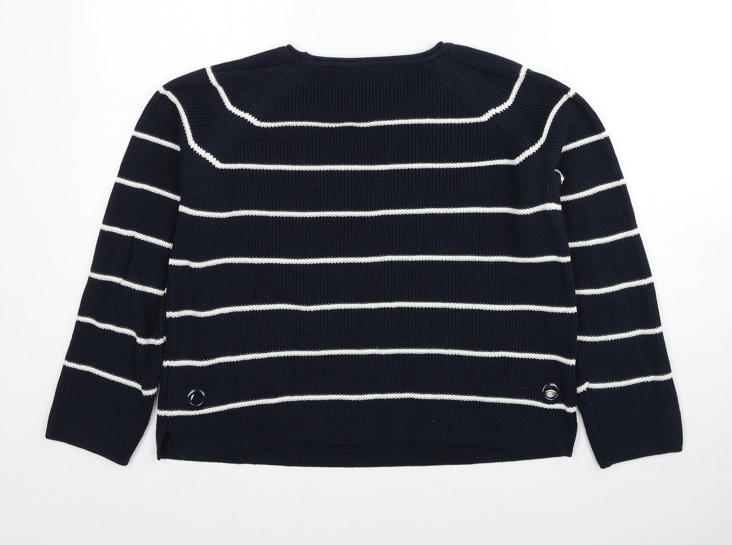 Betty Barclay Womens Blue Round Neck Striped Acrylic Pullover Jumper Size 10