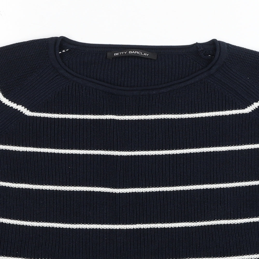 Betty Barclay Womens Blue Round Neck Striped Acrylic Pullover Jumper Size 10