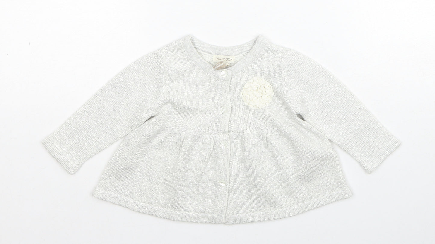 Monsoon Girls White Cotton Cardigan Jumper Size 3-6 Months Button
