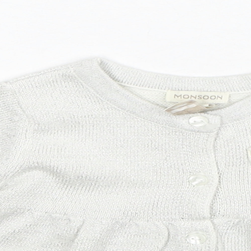 Monsoon Girls White Cotton Cardigan Jumper Size 3-6 Months Button