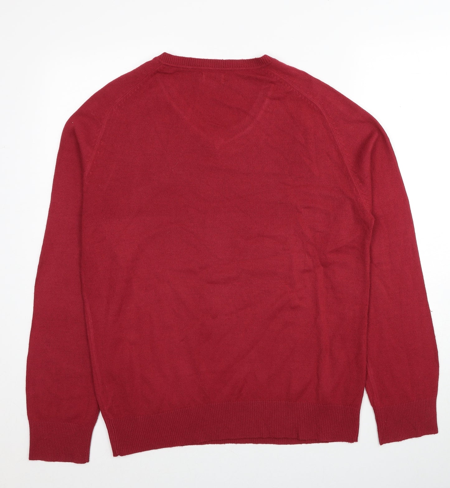 F&F Mens Red V-Neck Acrylic Pullover Jumper Size M Long Sleeve