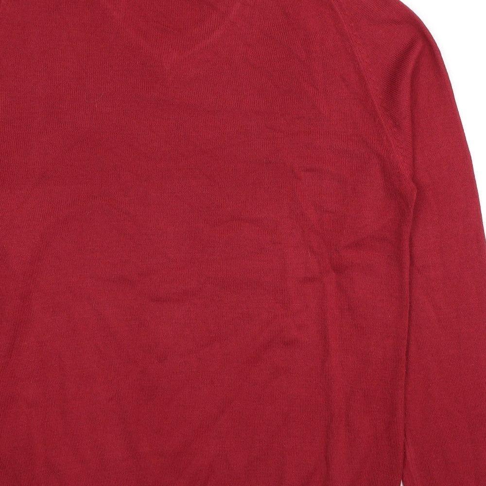 F&F Mens Red V-Neck Acrylic Pullover Jumper Size M Long Sleeve
