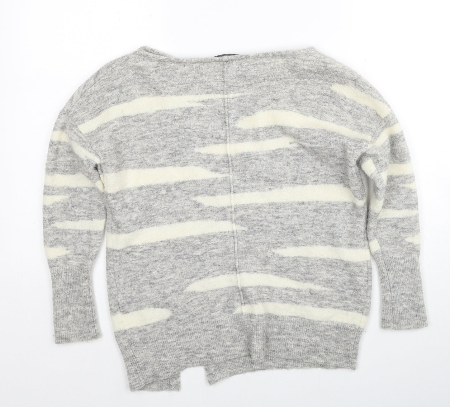 Mint Velvet Womens Grey Boat Neck Geometric Polyamide Pullover Jumper Size 8